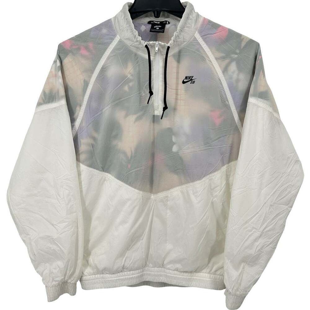 Men's White Floral Nike SB Paradise Lightweight Windbreaker 1/4 Zip Jacket Sz S